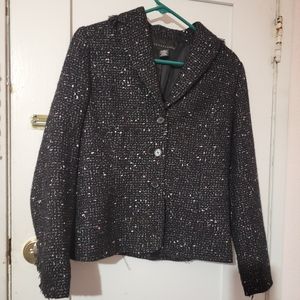 APOSTROPHE Women's Wool Blend Suit Jacket Size 8 Black With Pink and Dark